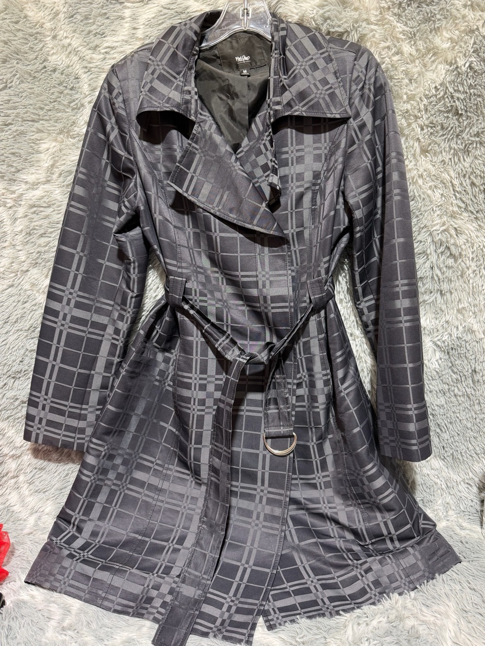 Mossimo Supply Co. Black Plaid Trench Coat with Belt